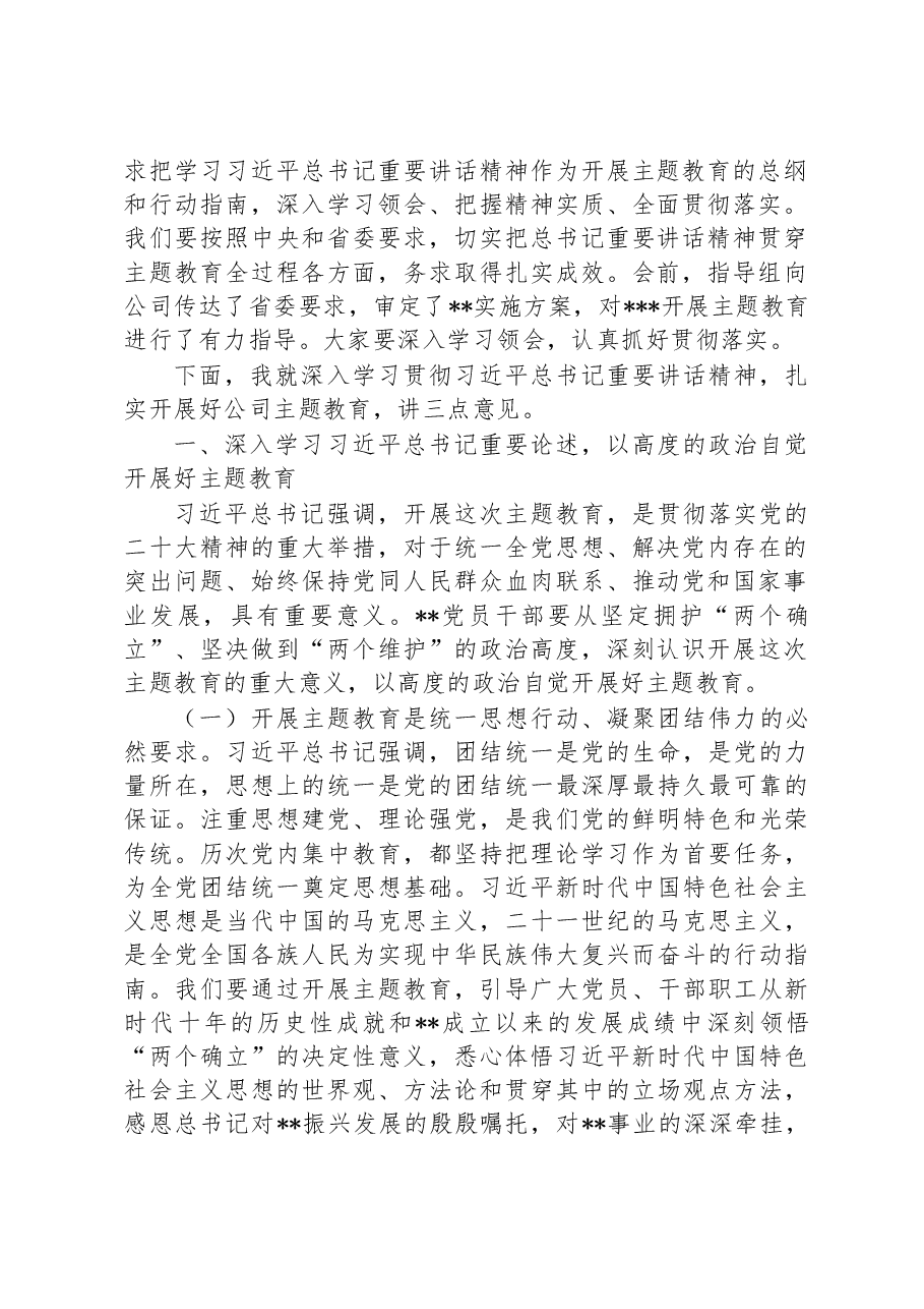 在公司学习贯彻习近平新时代中国特色社会主义思想主题教育工作会议上的动员讲话.docx，第2页预览
