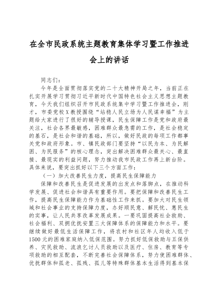 在全市民政系统主题教育集体学习暨工作推进会上的讲话.docx,第1页预览