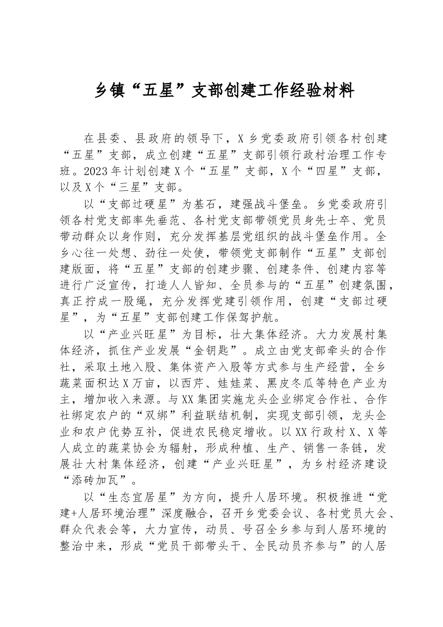 乡镇“五星”支部创建工作经验材料.docx,第1页预览