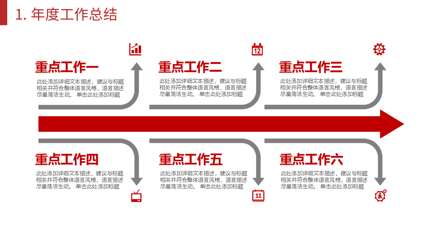 红色简约年度工作总结汇报PPT模板.pptx,第4页预览