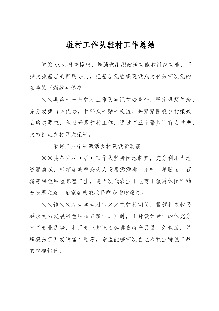 驻村工作队驻村工作总结.docx,第1页预览