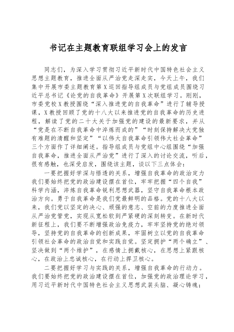 书记在主题教育联组学习会上的发言.docx，第1页预览