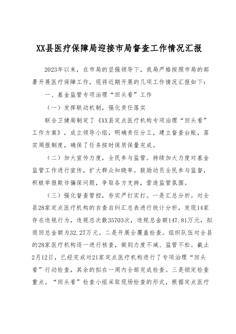 XX县医疗保障局迎接市局督查工作情况汇报.docx,第1页预览