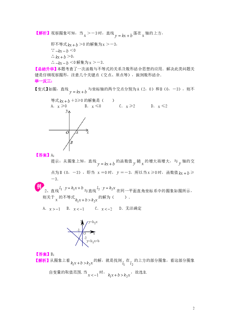 初中8年级(下册)一次函数与一元一次不等式(基础)知识讲解.doc,第2页预览