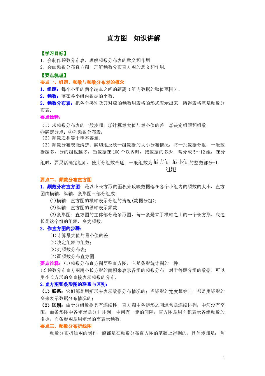 初中7年级(下册)直方图知识讲解.doc,第1页预览