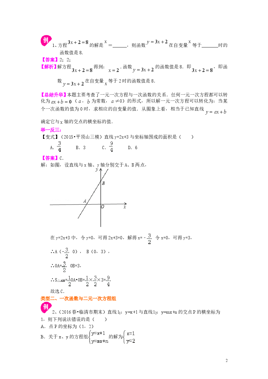 初中8年级(下册)一次函数与一次方程(组)(提高)知识讲解.doc,第2页预览