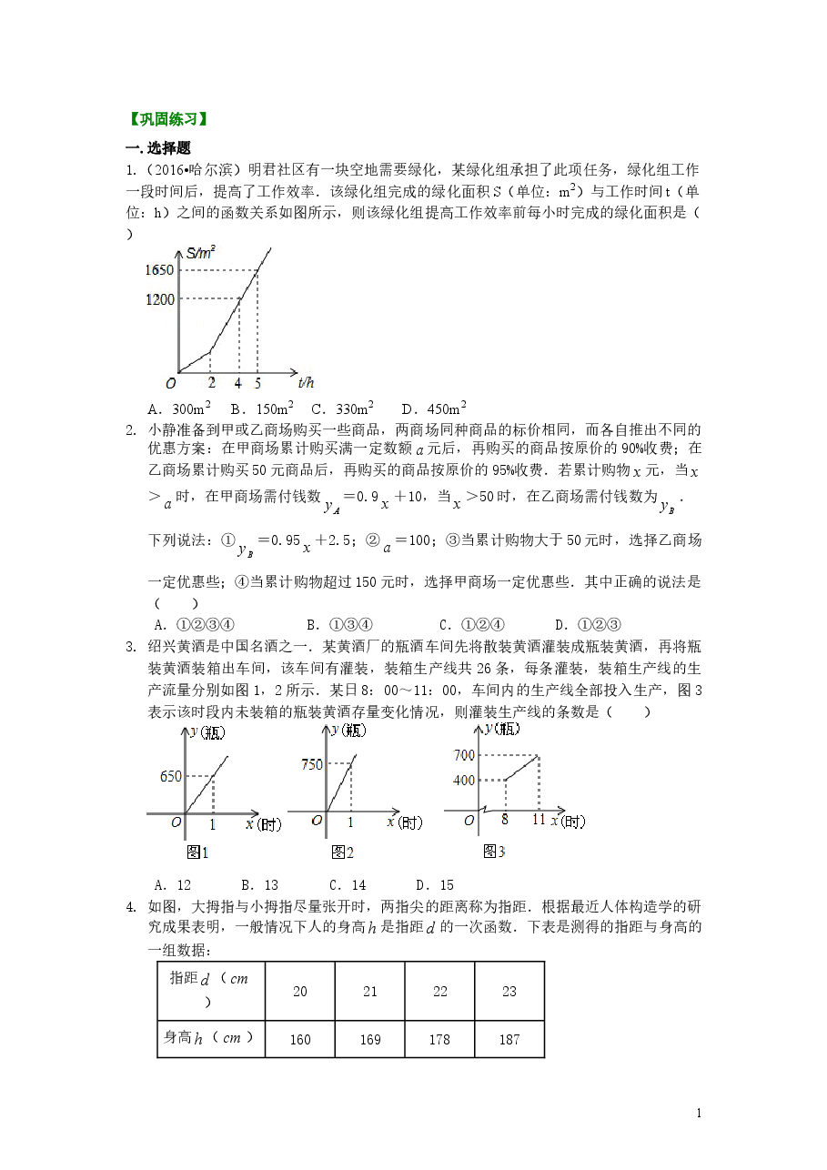 初中8年级(下册)一次函数的应用(提高)巩固练习.doc,第1页预览