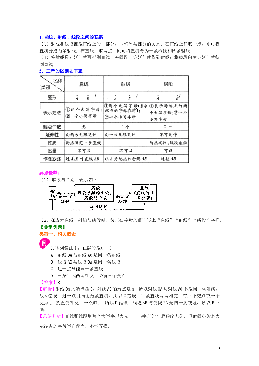 初中7年级（上册）直线、射线、线段（基础）知识讲解.doc，第3页预览