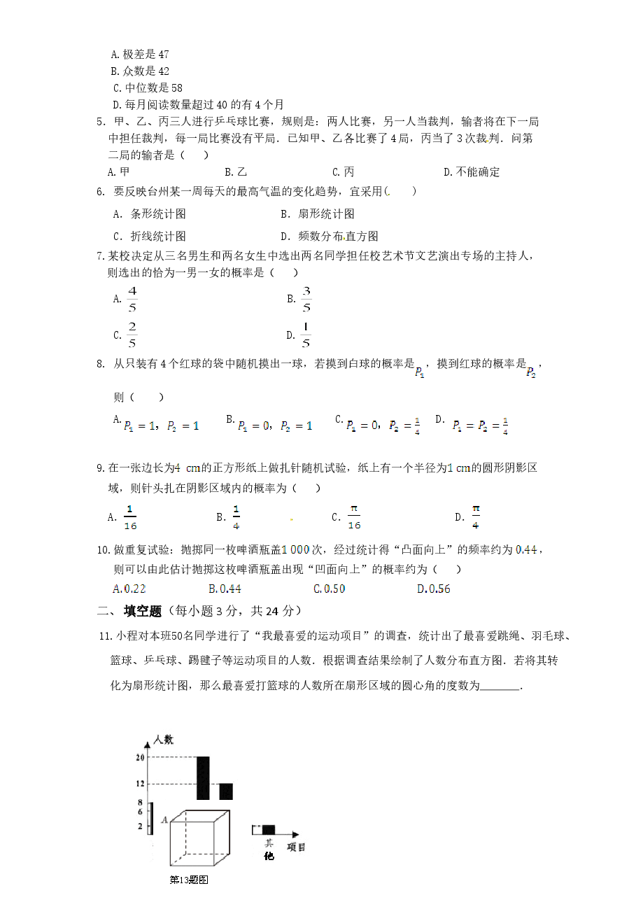 北师大版九年级数学下册单元检测第4章-统计与概率(1)附答案.doc,第2页预览