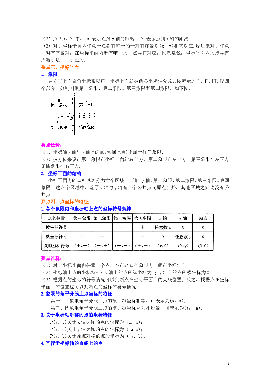 初中7年级(下册)平面直角坐标系(基础)知识讲解.doc,第2页预览