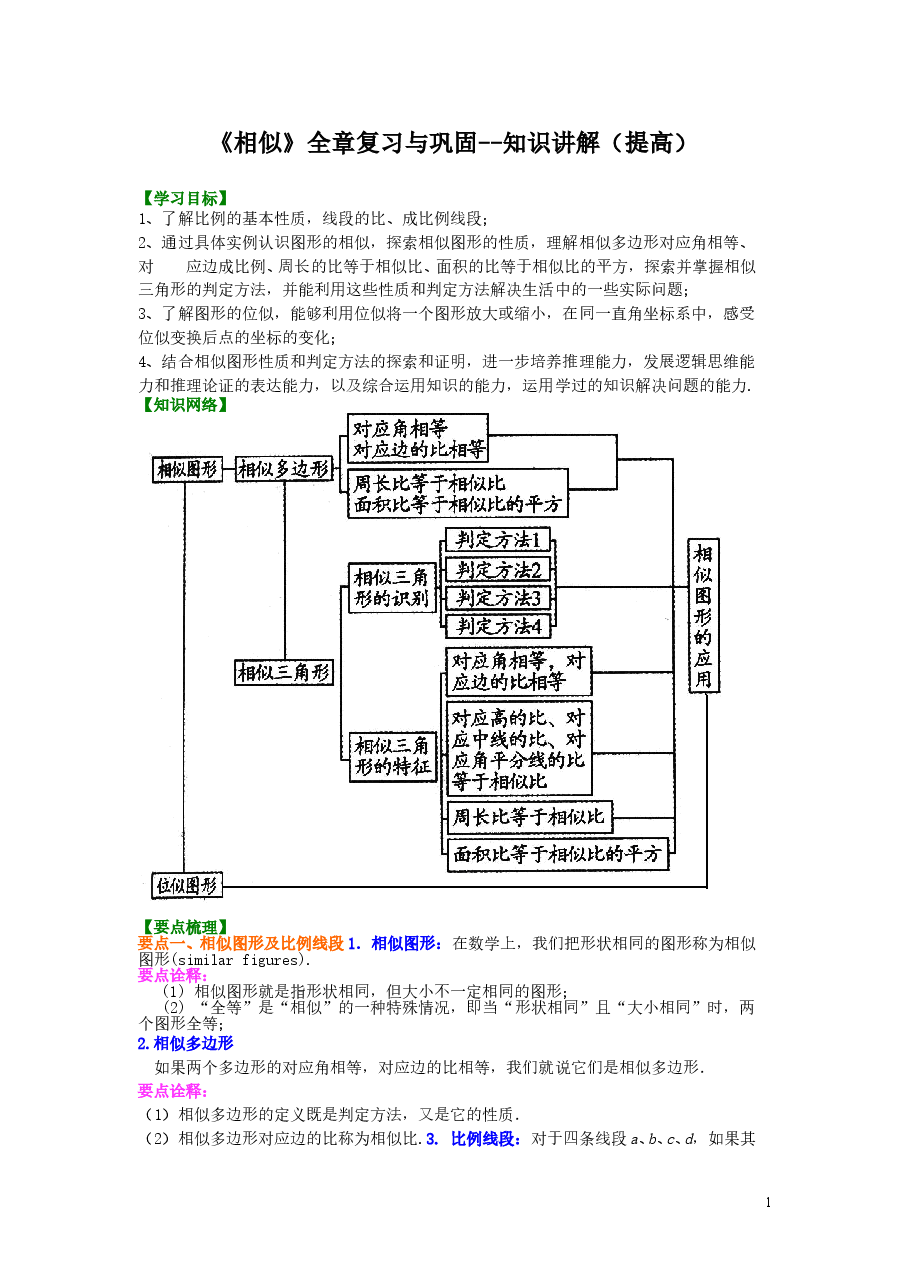 初中数学9年级《相似》全章复习与巩固--知识讲解(提高) .doc,第1页预览