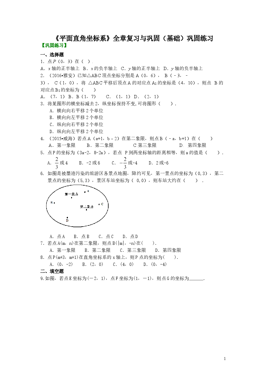 初中7年级(下册)《平面直角坐标系》全章复习与巩固(基础)巩固练习.doc,第1页预览