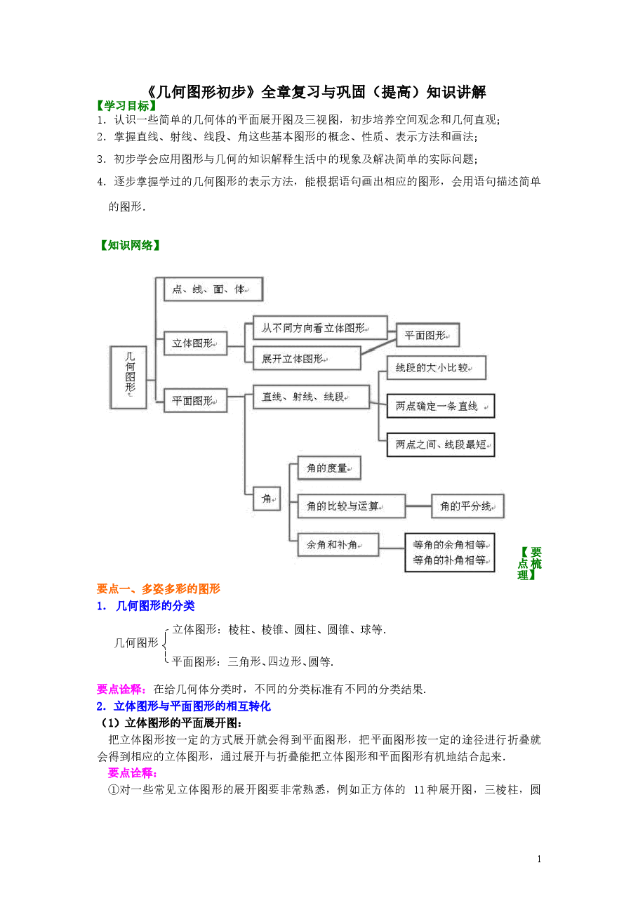 初中7年级(上册)《几何图形初步》全章复习与巩固(提高)知识讲解.doc,第1页预览