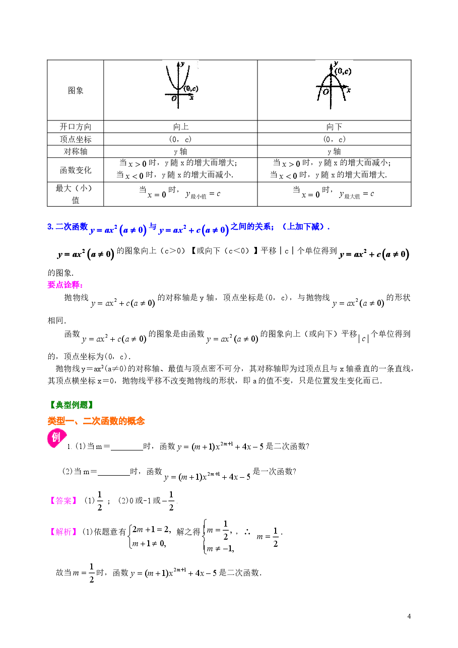 初中数学9年级二次函数y=ax2(a≠0)与y=ax2+c(a≠0)的图象与性质—知识讲解(提高).doc,第4页预览