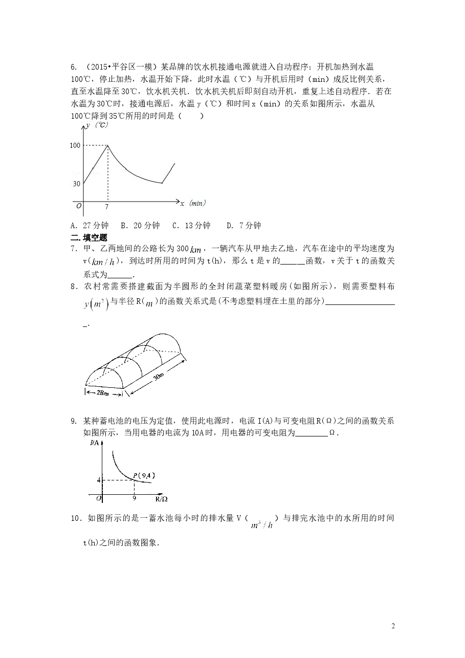 初中数学9年级实际问题与反比例函数（提高）巩固练习.doc，第2页预览