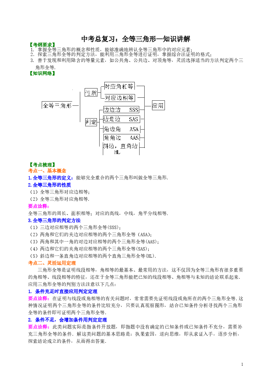 中考数学总复习：全等三角形--知识讲解.doc，第1页预览