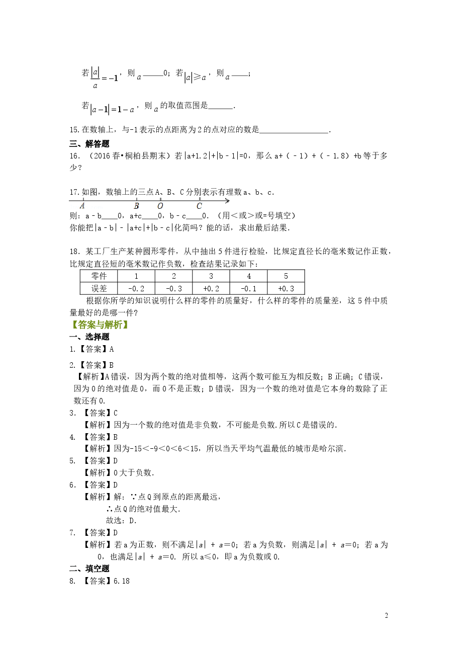 初中7年级（上册）绝对值（基础）巩固练习.doc，第2页预览