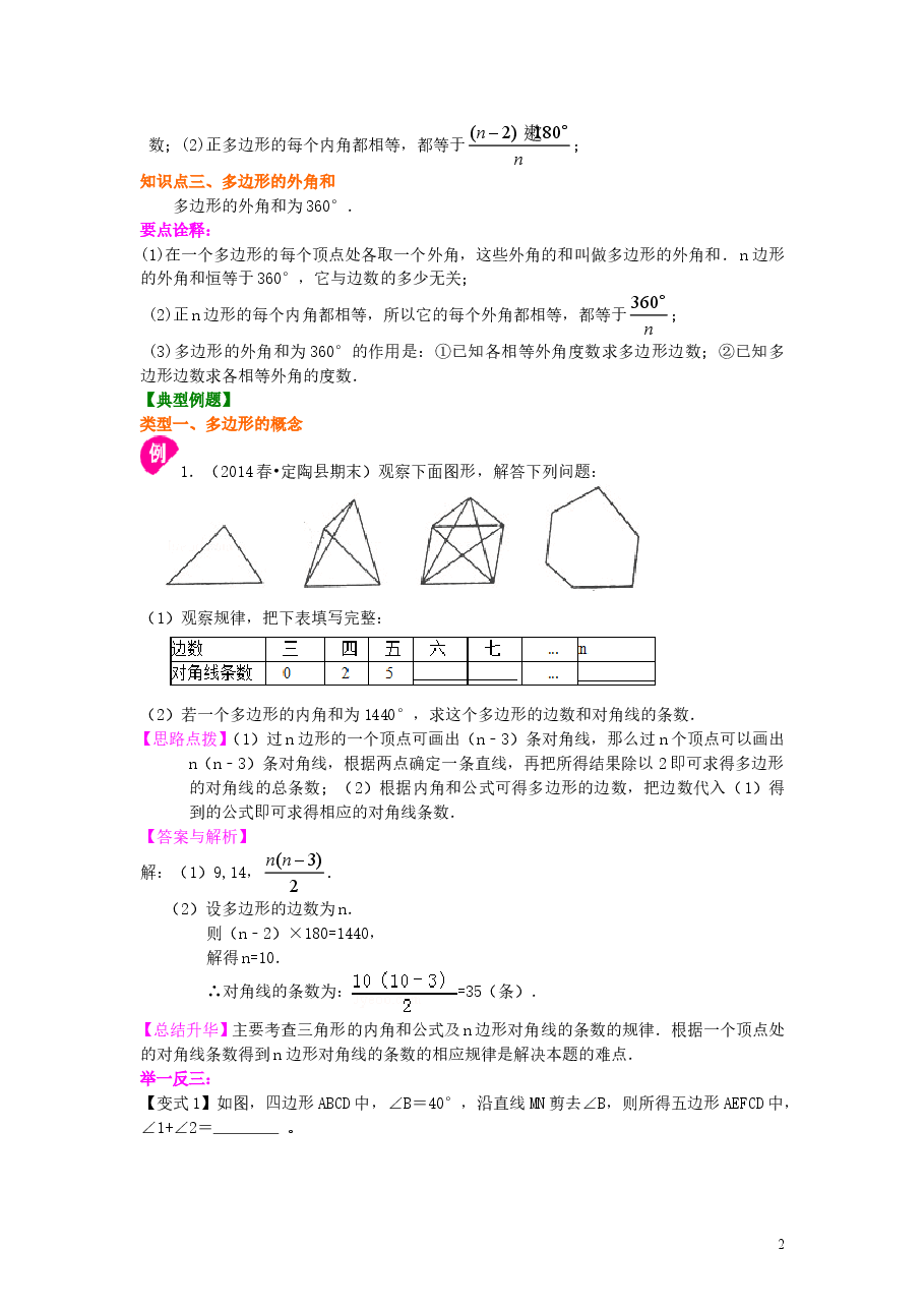 初中8年级（上册）多边形(提高)知识讲解  .doc，第2页预览
