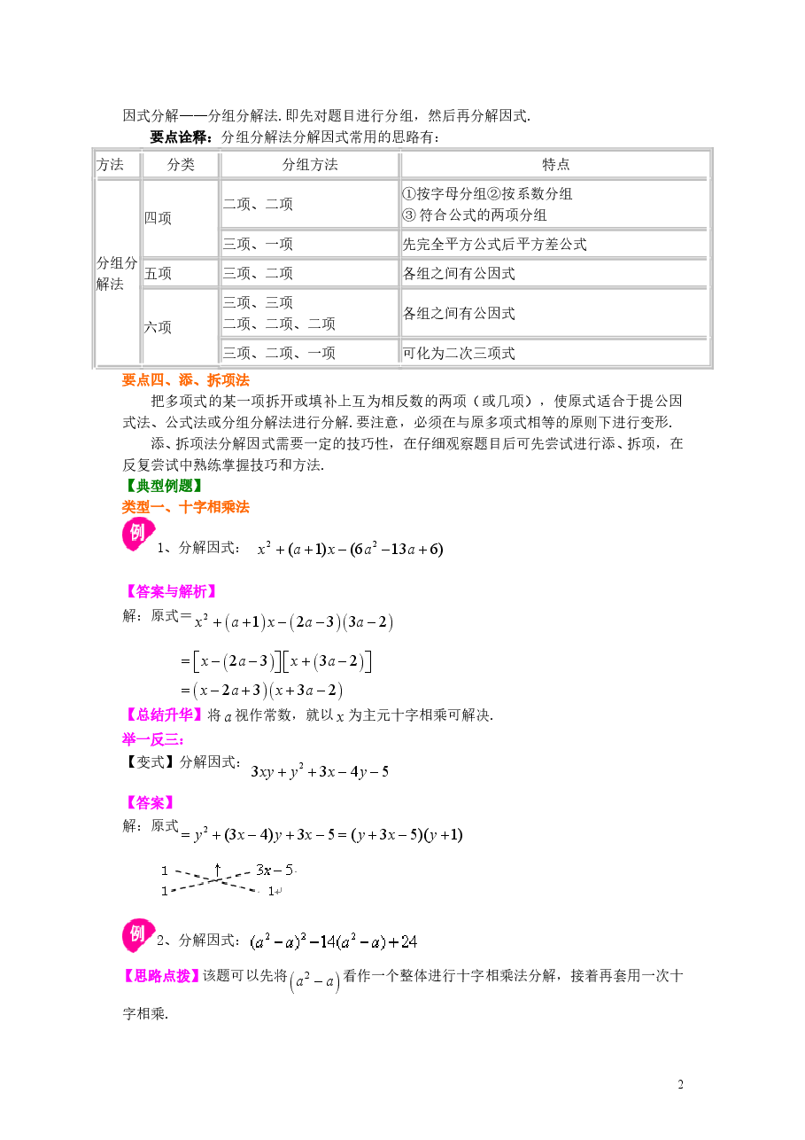 初中8年级(上册)十字相乘法及分组分解法(提高)知识讲解.doc,第2页预览