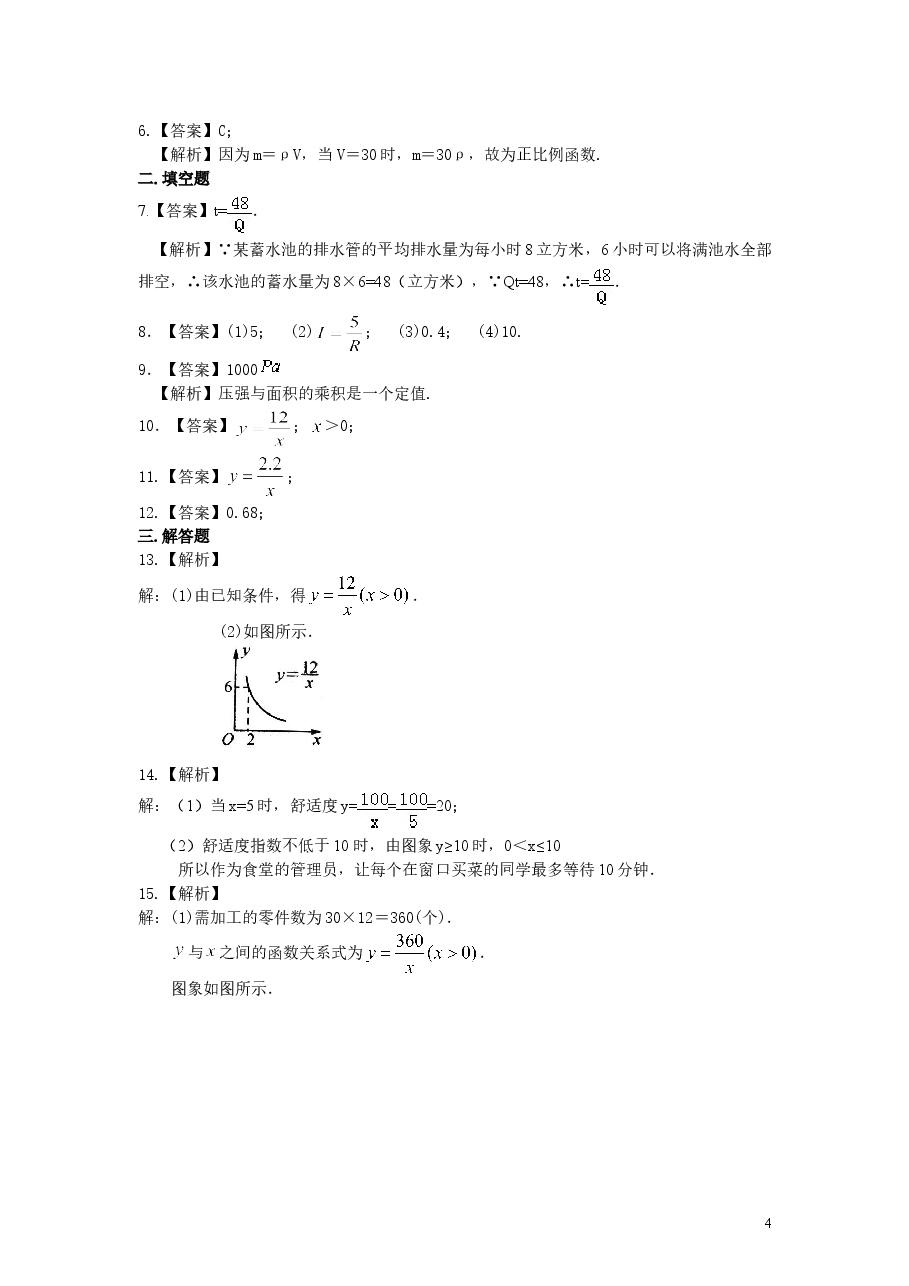 初中数学9年级实际问题与反比例函数（基础）巩固练习.doc，第4页预览