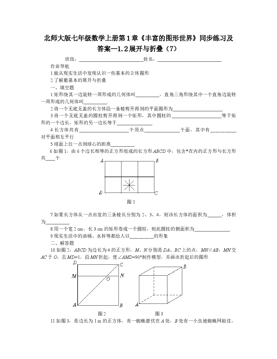 北师大版七年级数学上册第1章《丰富的图形世界》同步练习及答案—1.2展开与折叠(7).doc,第1页预览