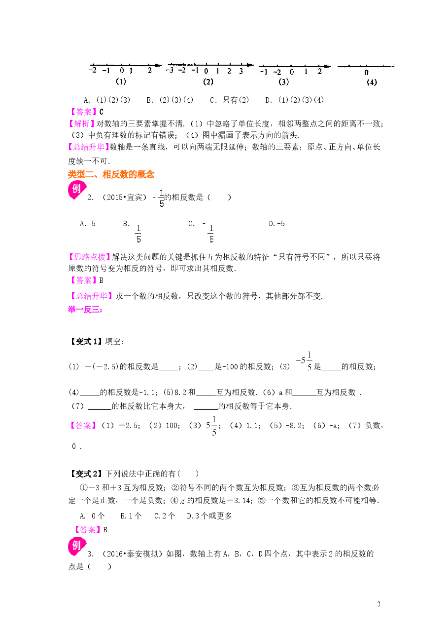 初中7年级(上册)数轴与相反数(基础)知识讲解.doc,第2页预览