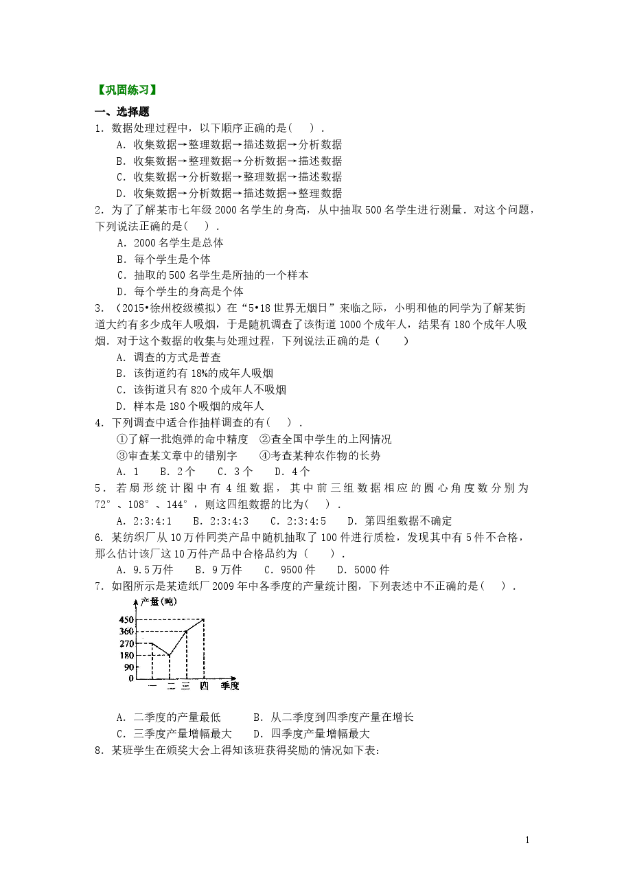 初中7年级(下册)统计调查巩固练习.doc,第1页预览