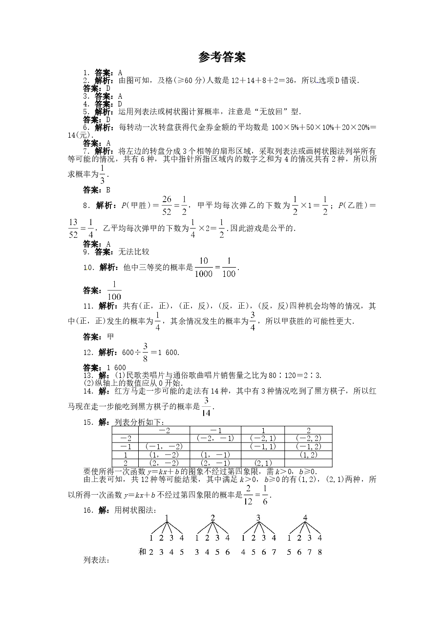 北师大版九年级数学下册单元检测第4章-统计与概率(3)附答案.doc,第4页预览