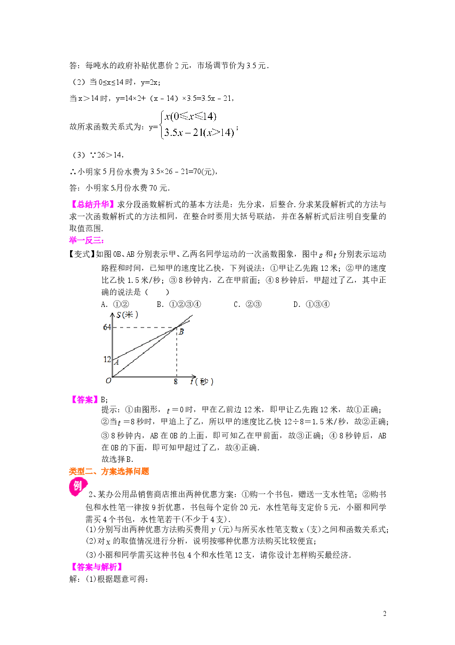 初中8年级(下册)一次函数的应用(提高)知识讲解.doc,第2页预览