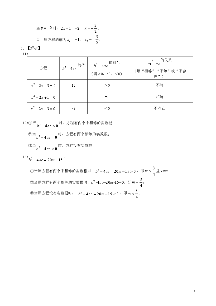 初中数学9年级一元二次方程的解法（三）--公式法，因式分解法—巩固练习（基础）.doc，第4页预览