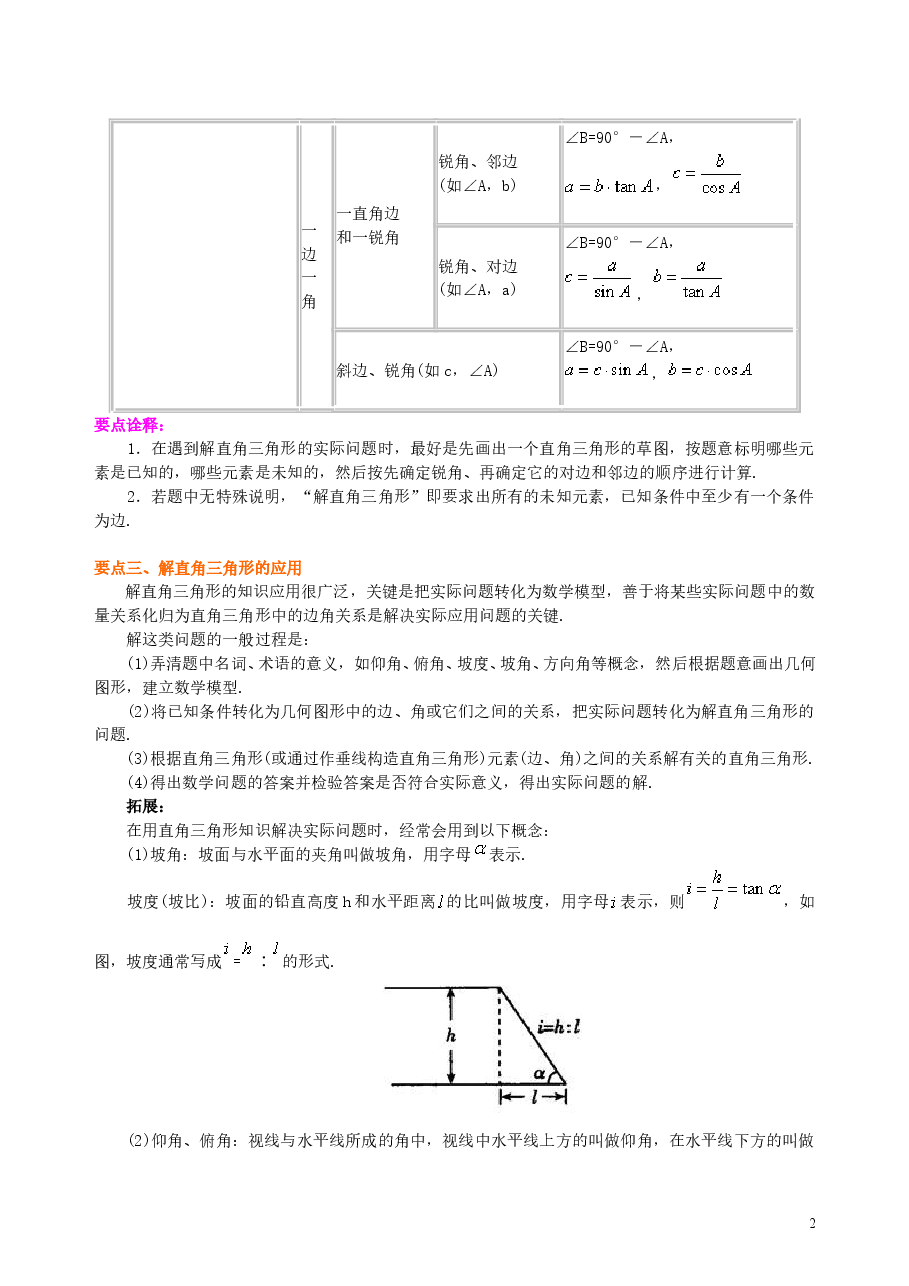 初中数学9年级解直角三角形及其应用--知识讲解.doc,第2页预览