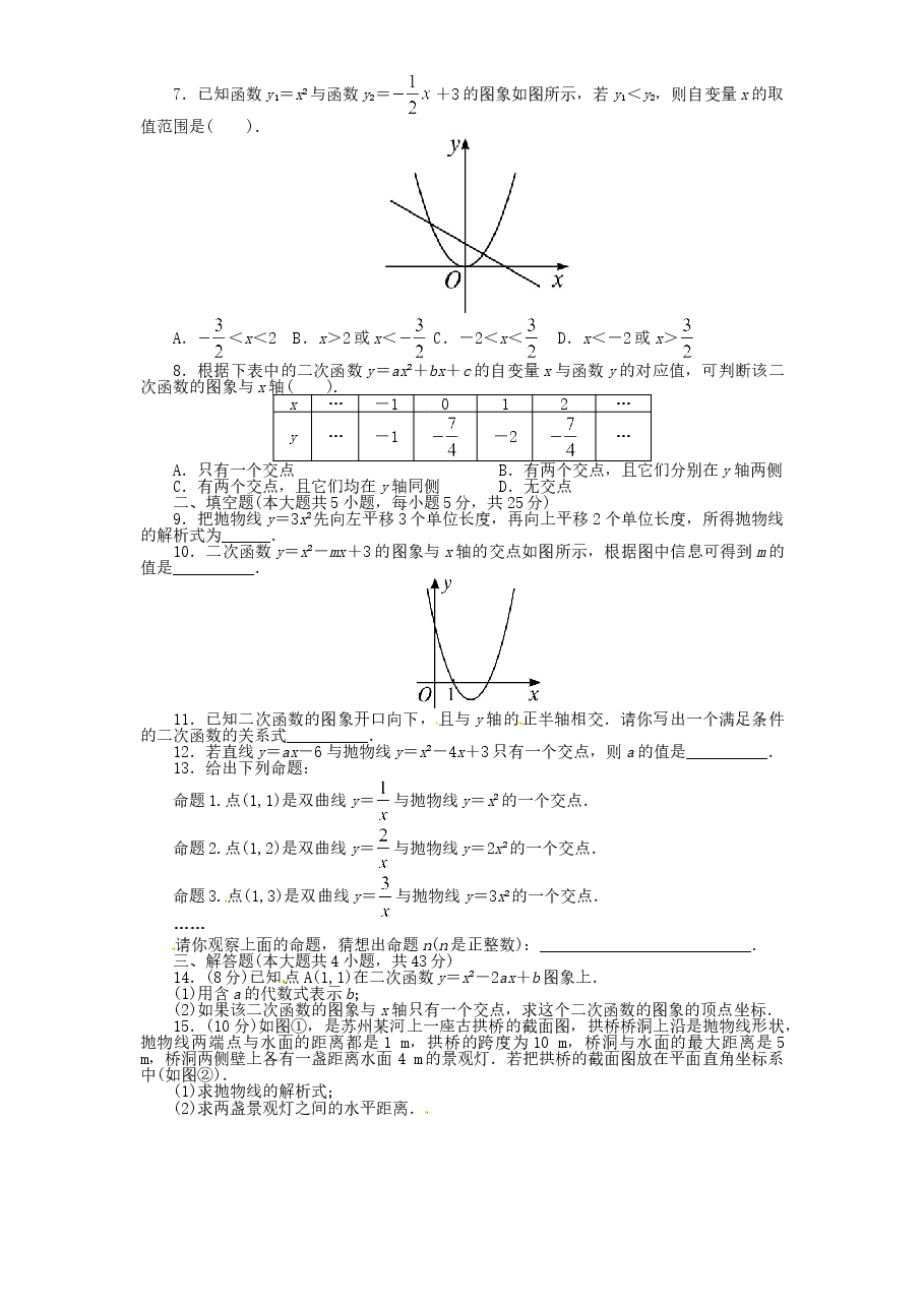 北师大版九年级数学下册单元检测第2章-二次函数(3)附答案.doc,第2页预览