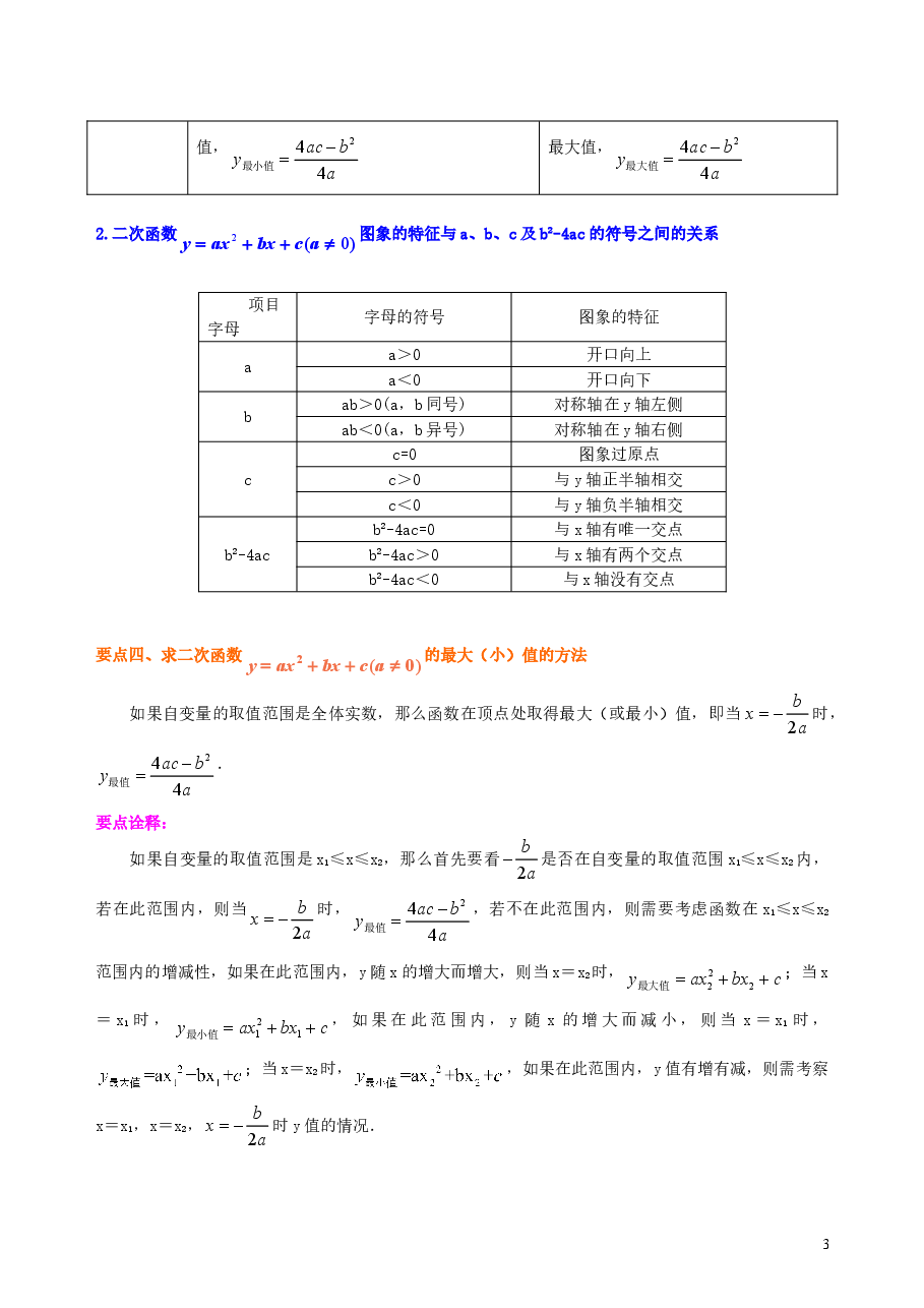 初中数学9年级二次函数y=ax2+bx+c(a≠0)的图象与性质—知识讲解(提高).doc,第3页预览