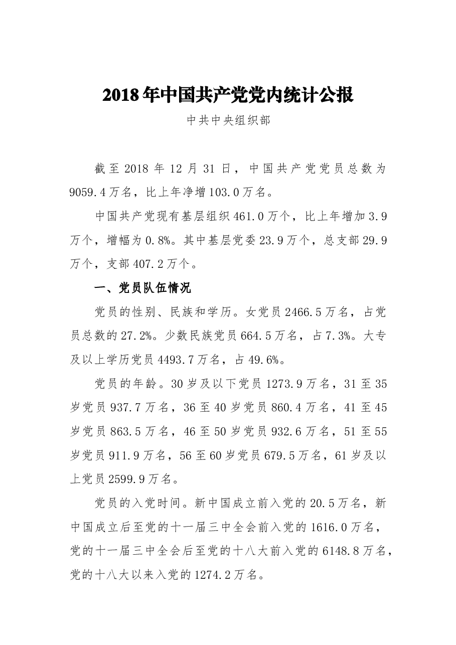 2018年中国共产党党内统计公报.docx,第1页预览