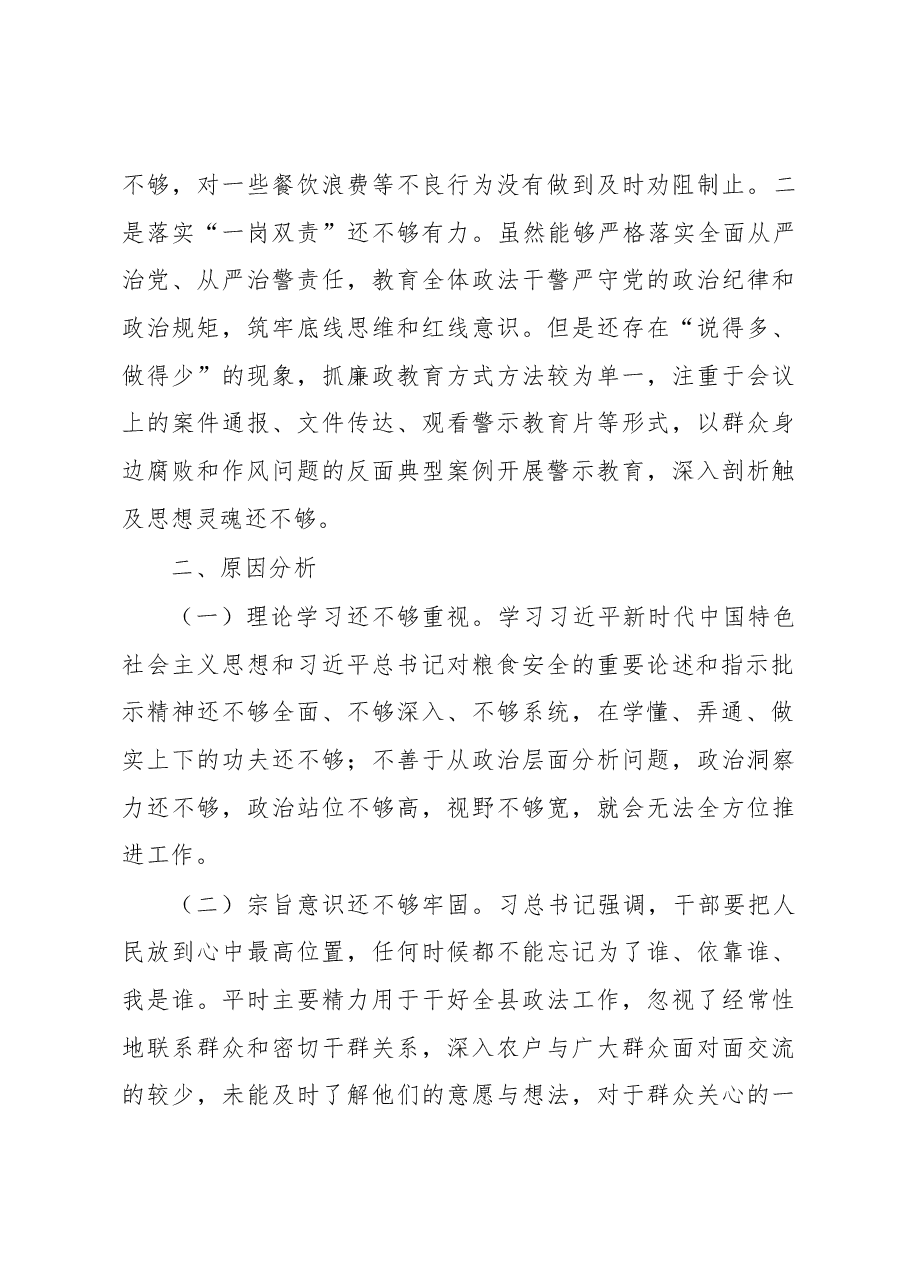 在县粮食购销系统机动式巡察反馈意见整改专题民主生活会发言提纲.docx,第3页预览