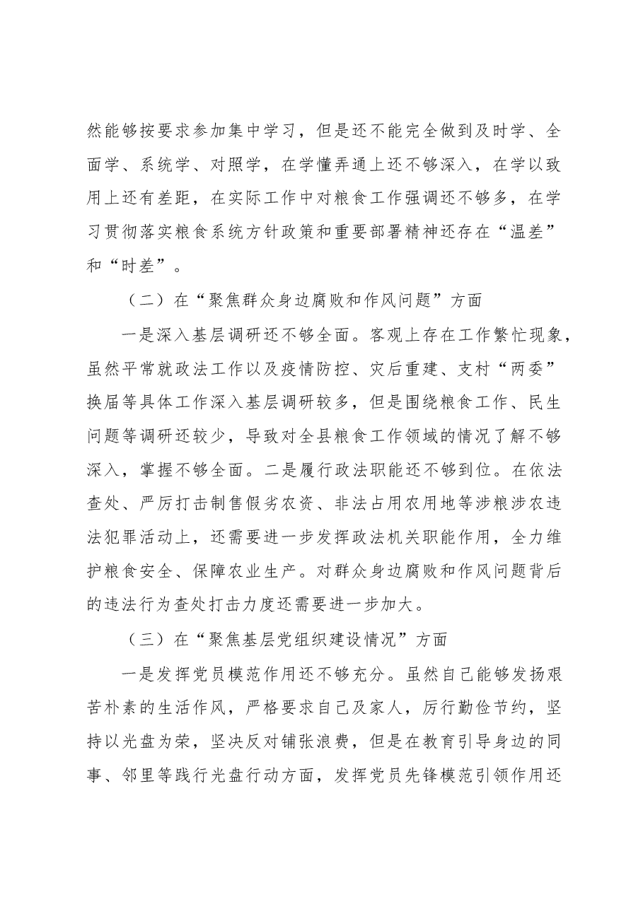 在县粮食购销系统机动式巡察反馈意见整改专题民主生活会发言提纲.docx,第2页预览