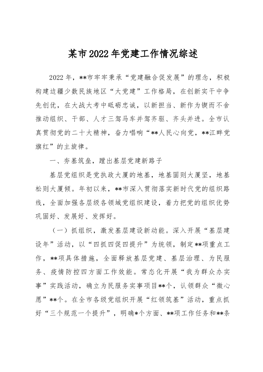某市2022年党建工作情况综述.docx,第1页预览