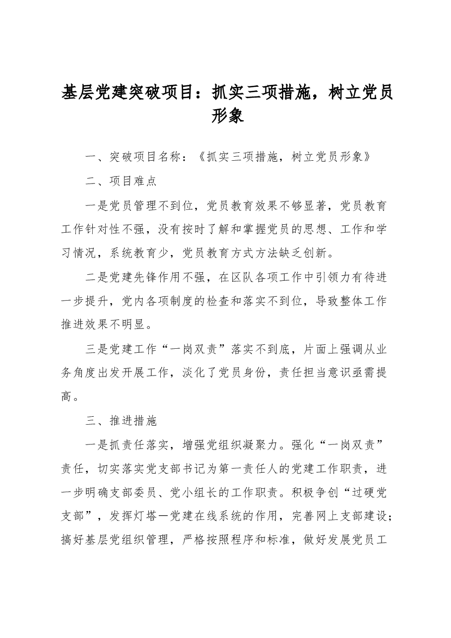 基层党建突破项目:抓实三项措施,树立党员形象.docx,第1页预览