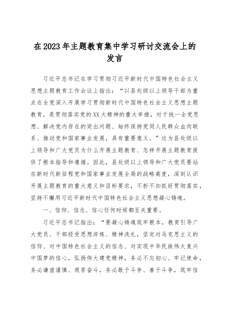 在2023年主题教育集中学习研讨交流会上的发言.docx,第1页预览