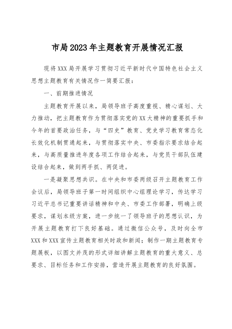 市局2023年主题教育开展情况汇报.docx,第1页预览