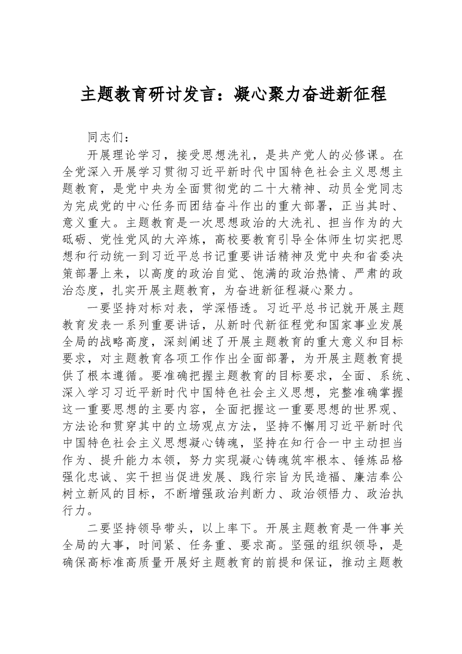 主题教育研讨发言:凝心聚力奋进新征程.docx,第1页预览
