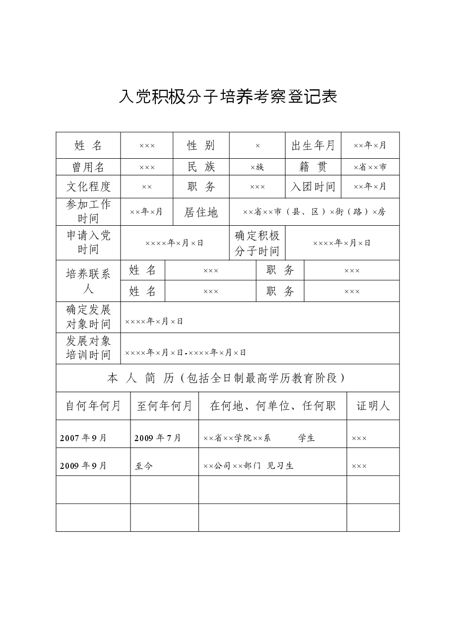 入党积极分子培养考察登记表.doc,第1页预览