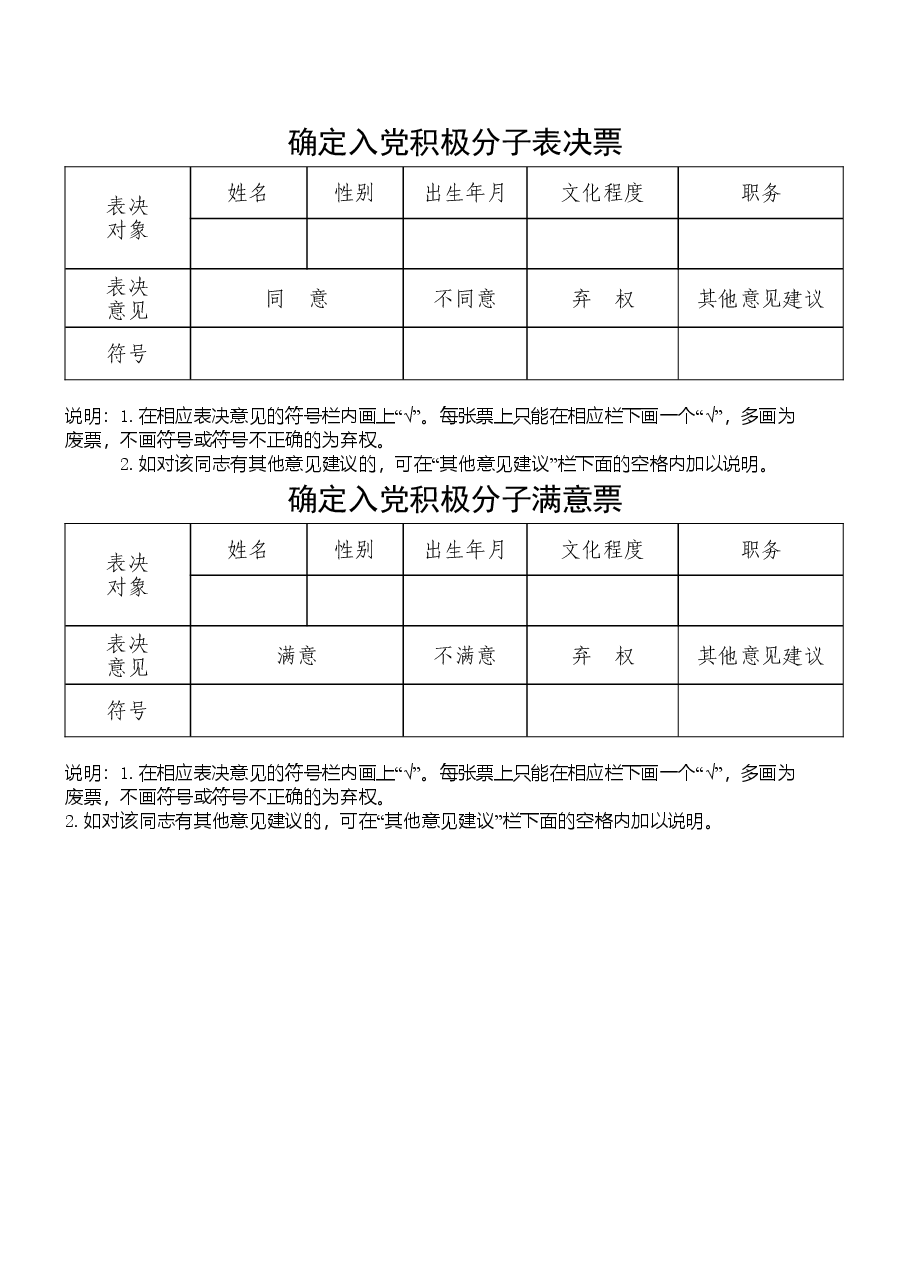 确定入党积极分子表决票、满意票.doc,第1页预览