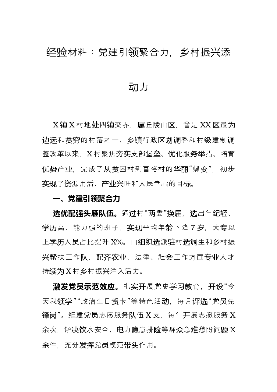 经验材料:党建引领聚合力,乡村振兴添动力.docx,第1页预览