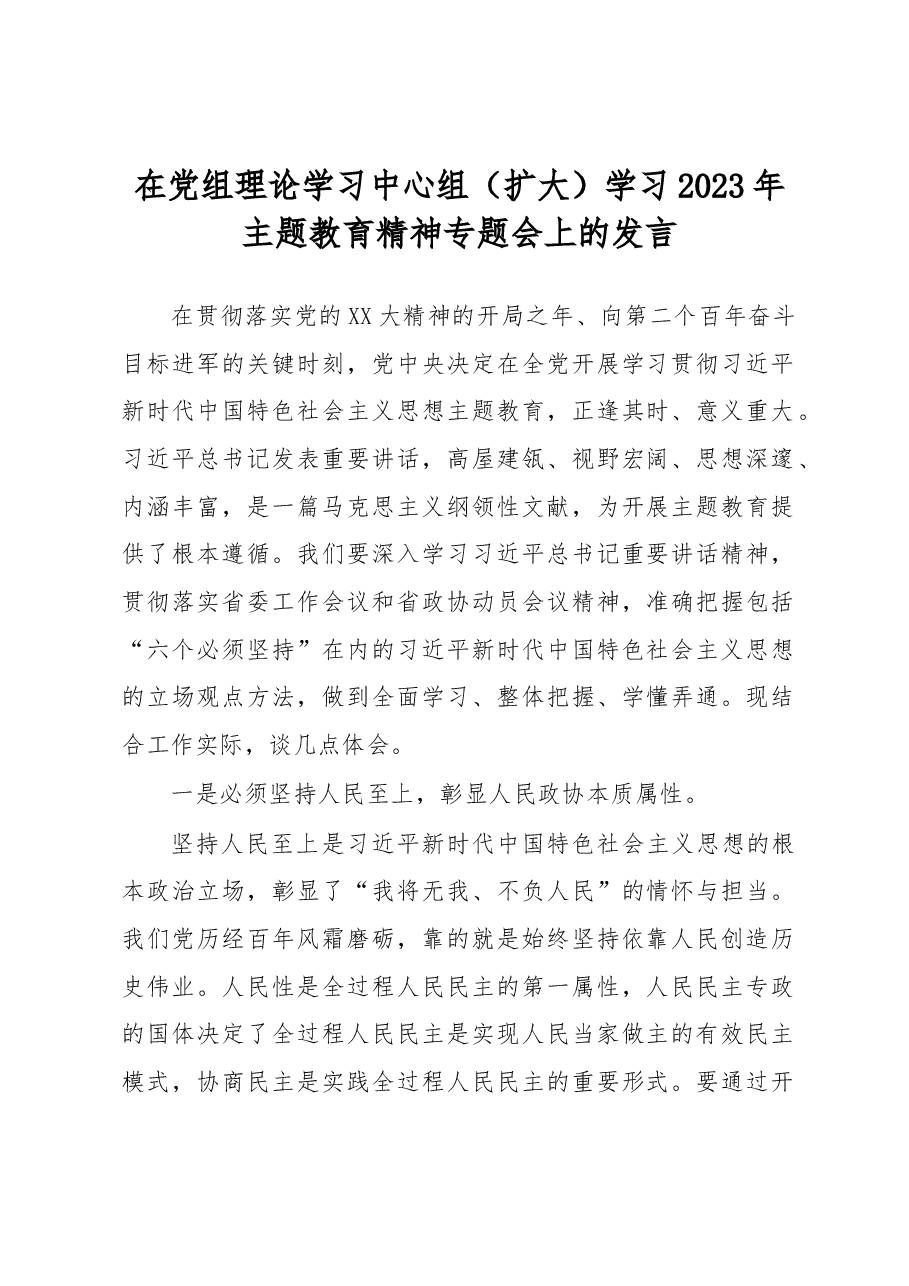 在党组理论学习中心组(扩大)学习2023年主题教育精神专题会上的发言.docx,第1页预览