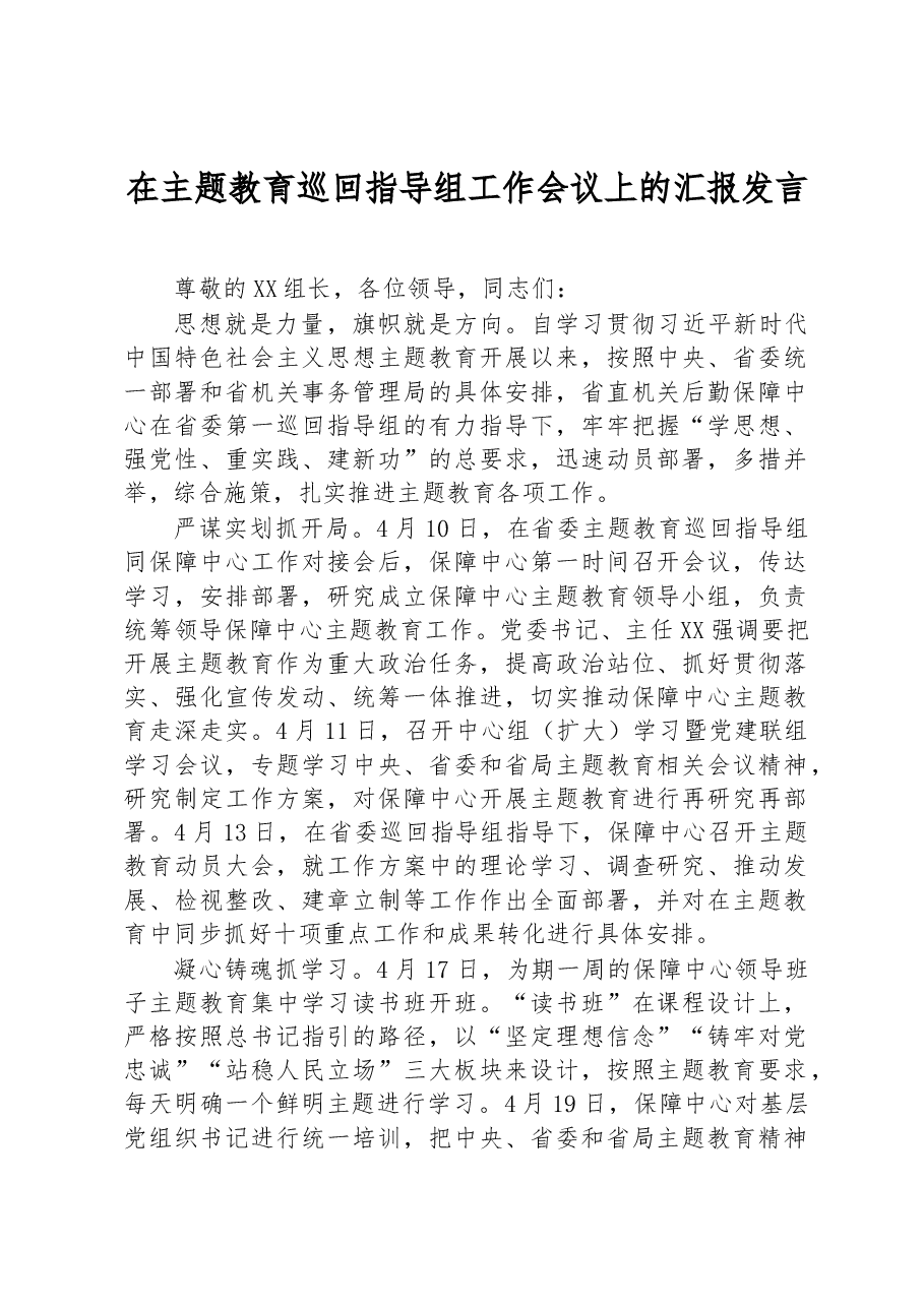 在主题教育巡回指导组工作会议上的汇报发言.docx,第1页预览