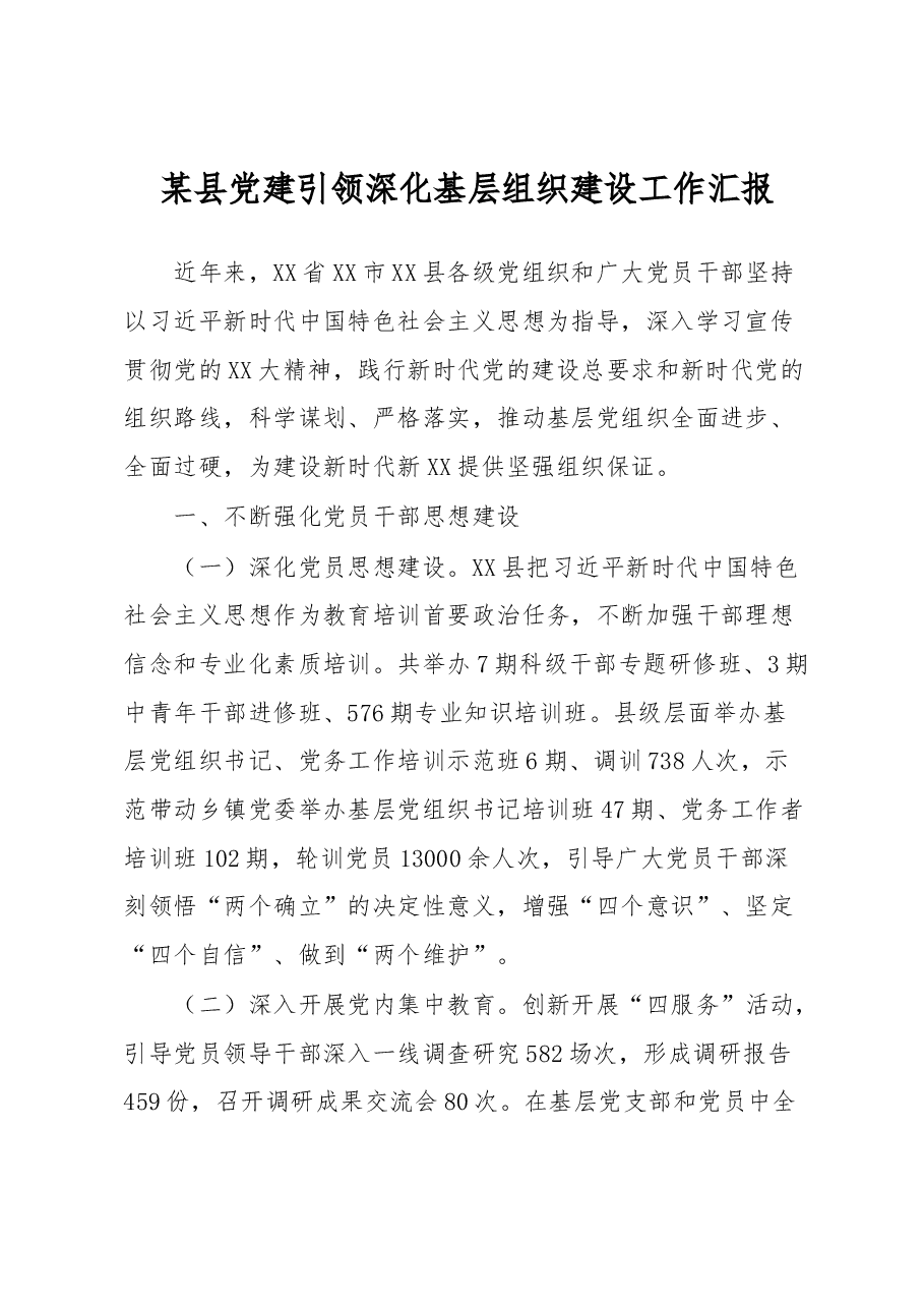 某县党建引领深化基层组织建设工作汇报.docx,第1页预览