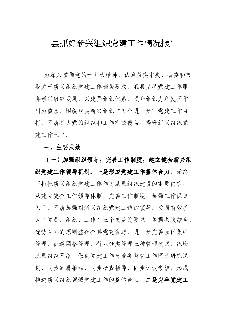 县抓好新兴组织党建工作情况报告.docx,第1页预览