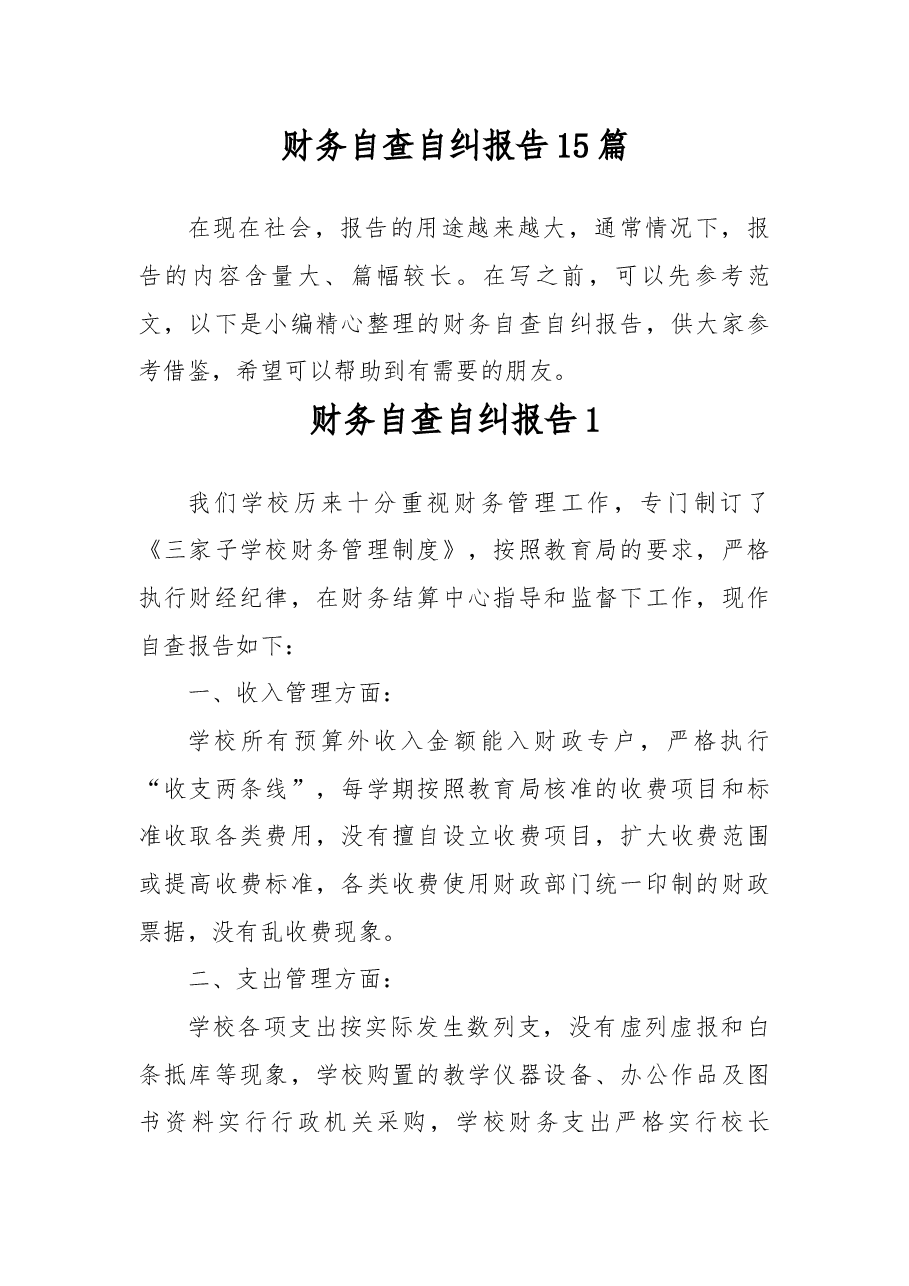 财务自查自纠报告15篇.docx,第1页预览