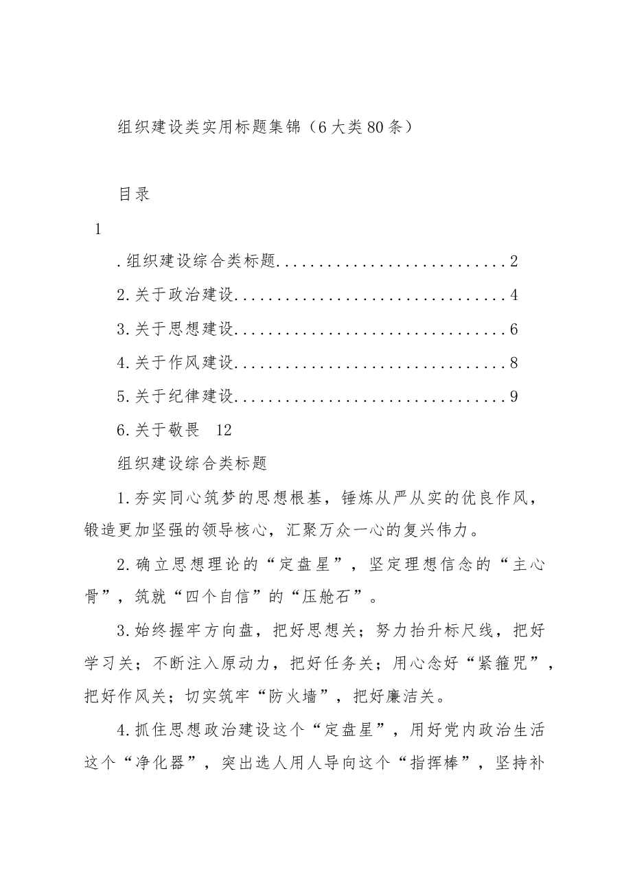 (6大类80条)组织建设类实用标题集锦.docx,第1页预览